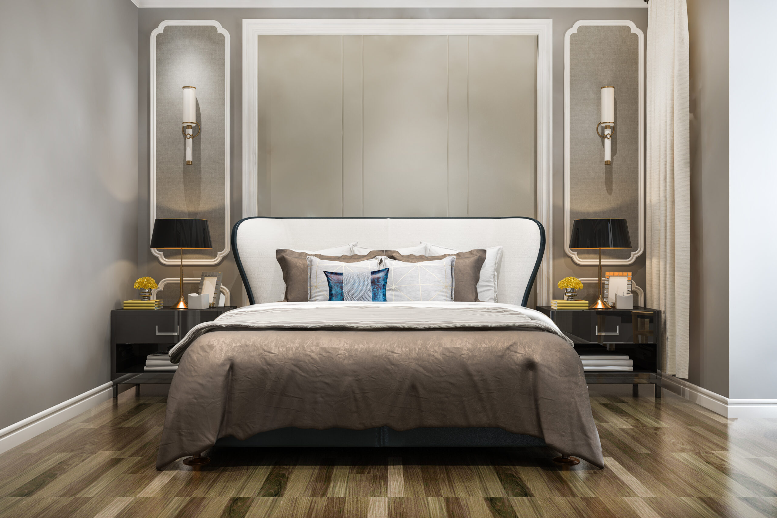 3d rendering beautiful luxury bedroom suite in hotel with tv